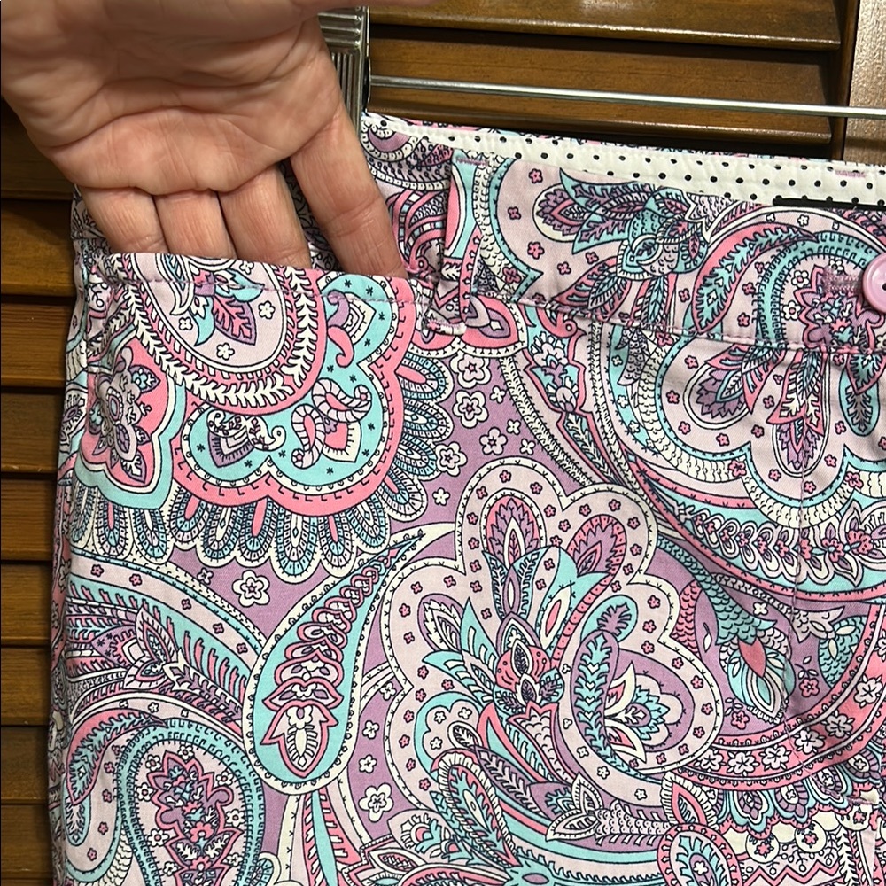 Talbots Perfect Crop Style Colorful Purple Paisley Print Ankle Pants Size 14 - Picture 5 of 8